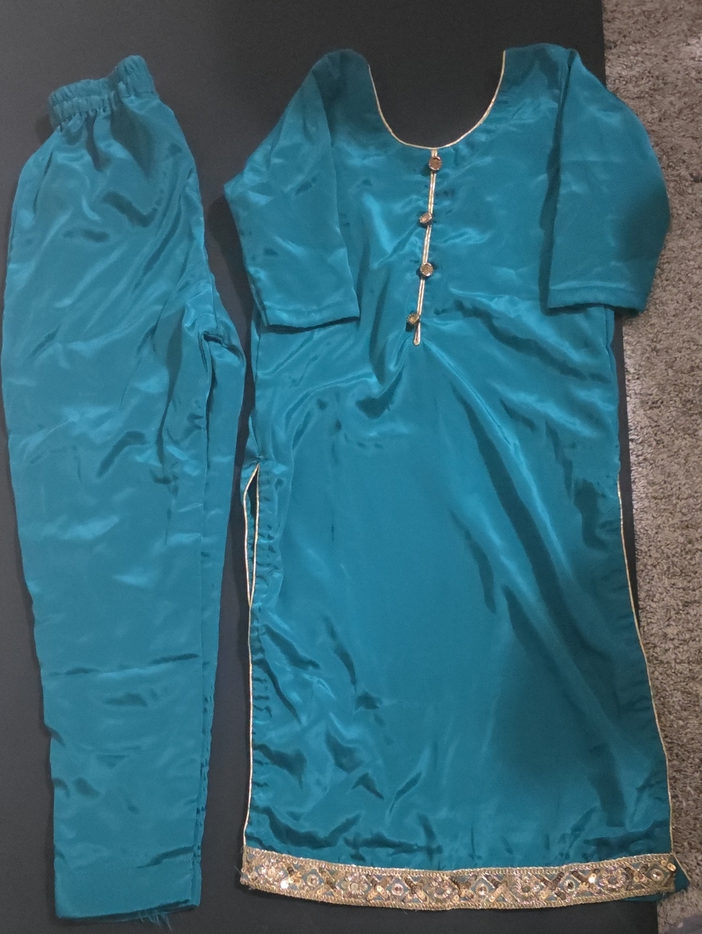 Silk-Blend Teal Girls Pant Suit